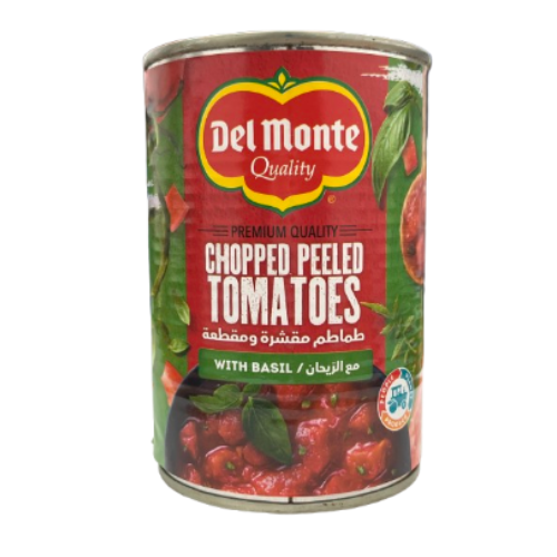 طماطم مقشرة ومقطمة مع ريحان 400 جم ديلمونتي